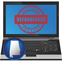 alabama map icon and a refurbished laptop computer