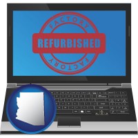 arizona map icon and a refurbished laptop computer