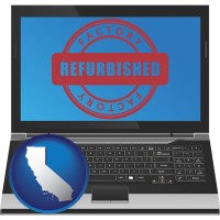 california map icon and a refurbished laptop computer