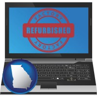 georgia map icon and a refurbished laptop computer