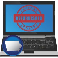 iowa map icon and a refurbished laptop computer