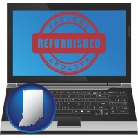 indiana map icon and a refurbished laptop computer
