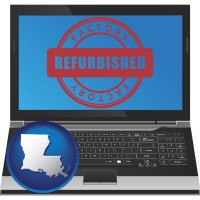 louisiana map icon and a refurbished laptop computer