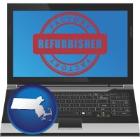massachusetts map icon and a refurbished laptop computer