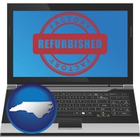 north-carolina map icon and a refurbished laptop computer