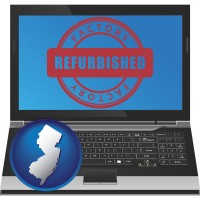 new-jersey map icon and a refurbished laptop computer