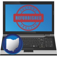 ohio map icon and a refurbished laptop computer