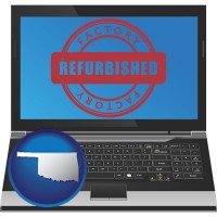 oklahoma map icon and a refurbished laptop computer
