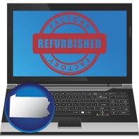 pennsylvania map icon and a refurbished laptop computer