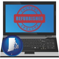 rhode-island map icon and a refurbished laptop computer