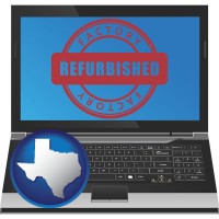 texas map icon and a refurbished laptop computer