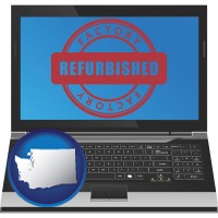 washington map icon and a refurbished laptop computer