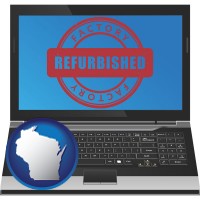wisconsin map icon and a refurbished laptop computer