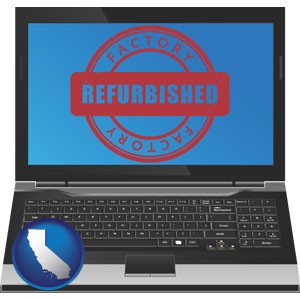 a refurbished laptop computer - with California icon