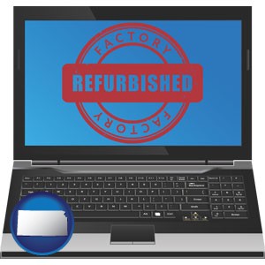 a refurbished laptop computer - with Kansas icon
