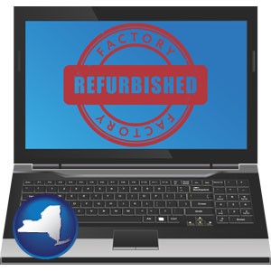 a refurbished laptop computer - with New York icon